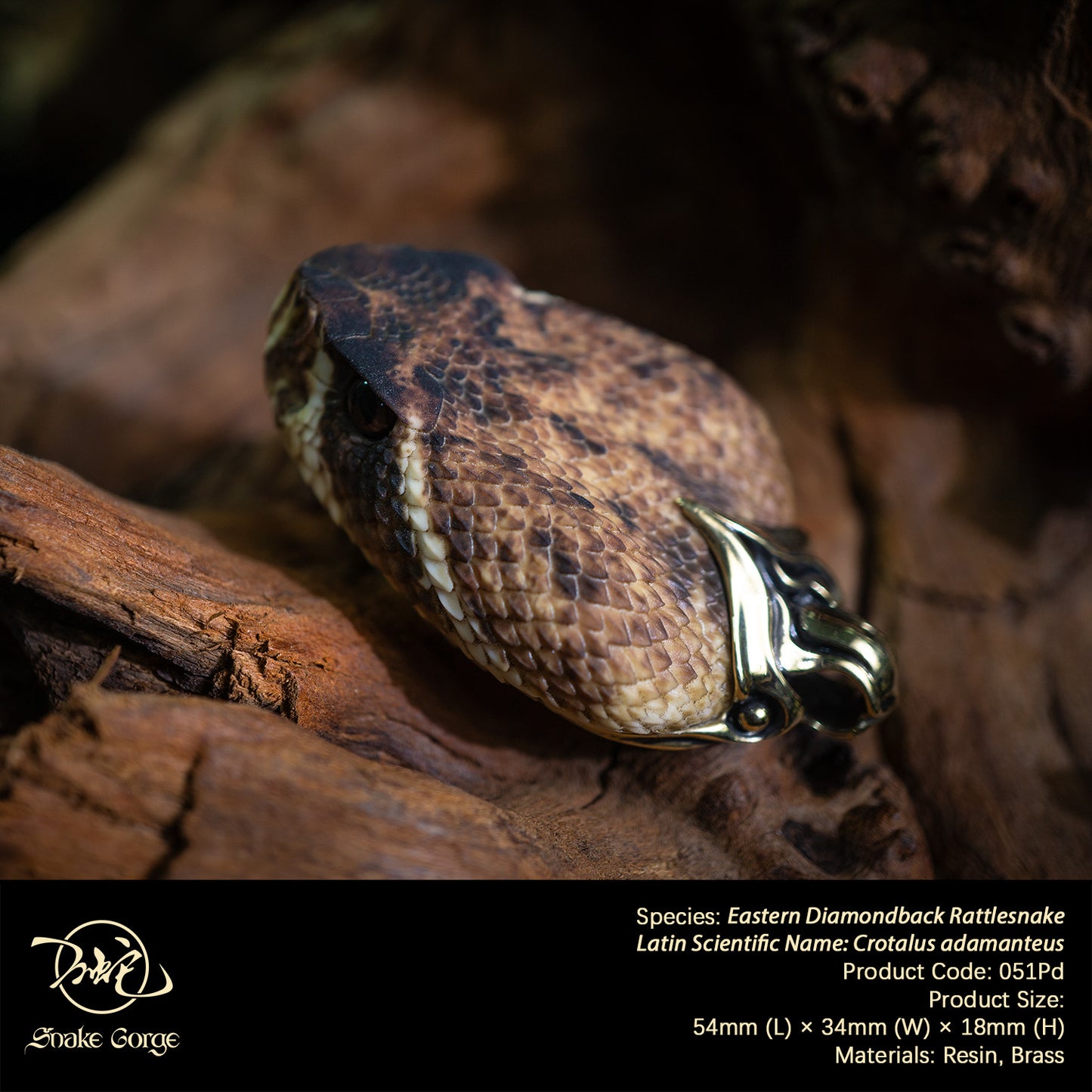 Eastern Diamondback Rattlesnake/ Crotalus adamanteus Head Resin Model Pendant