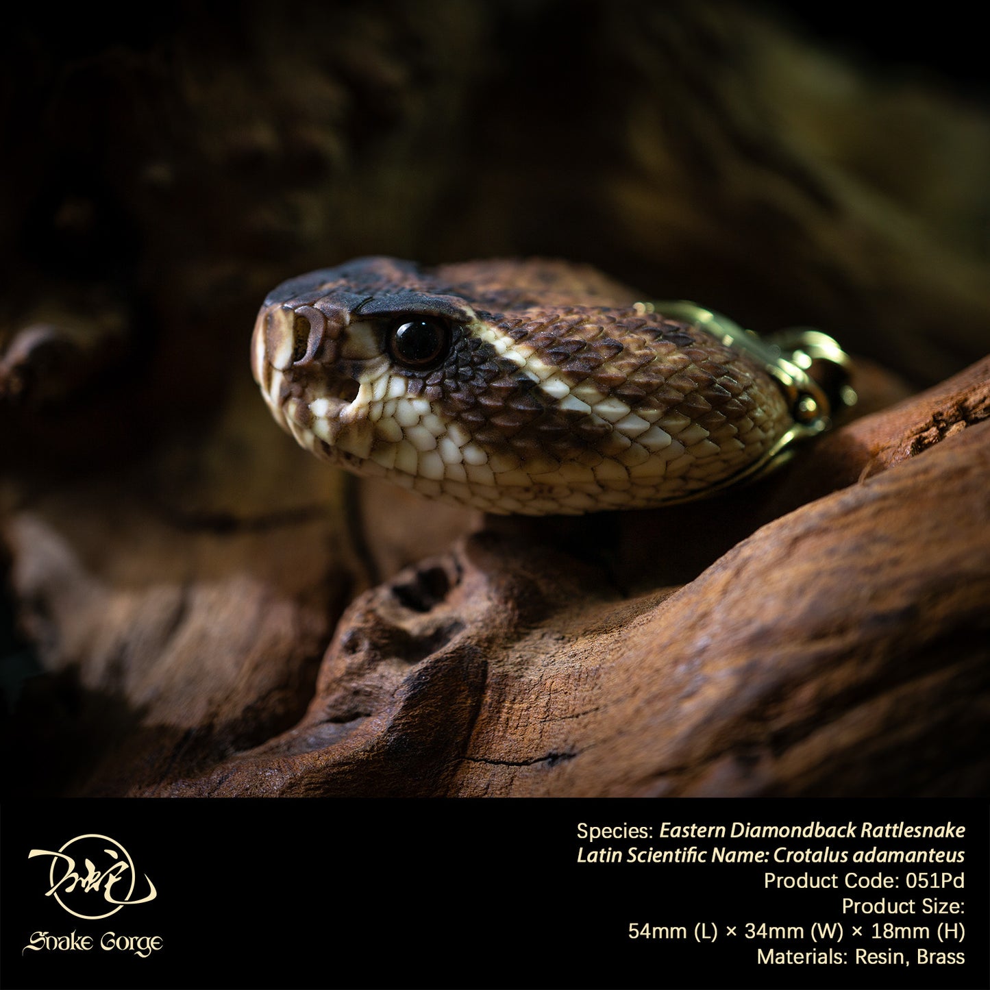 Eastern Diamondback Rattlesnake/ Crotalus adamanteus Head Resin Model Pendant