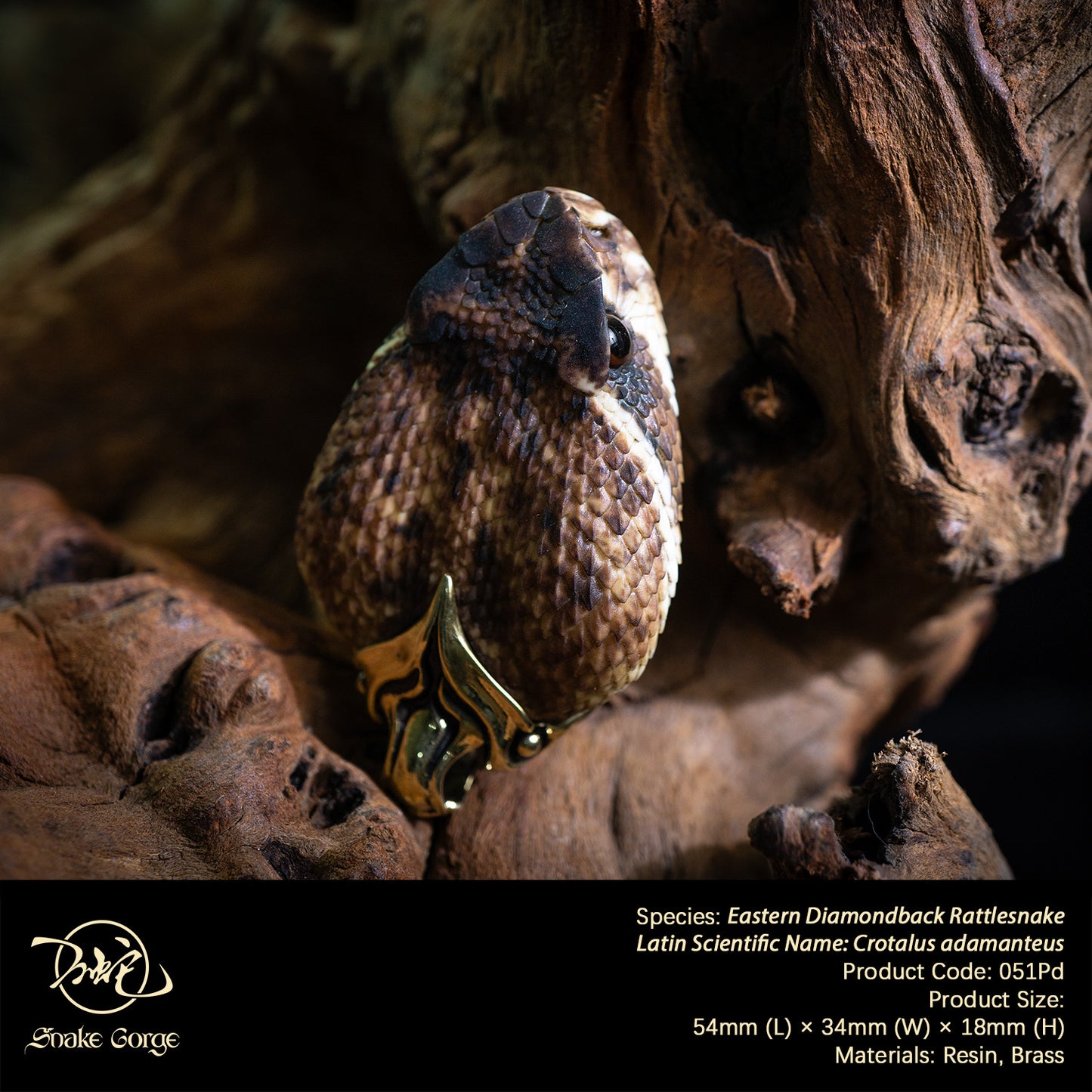 Eastern Diamondback Rattlesnake/ Crotalus adamanteus Head Resin Model Pendant